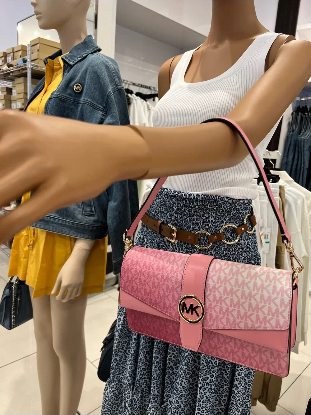 Michael Kors Pink Gradient Logo Crossbody Bag with Gold MK Emblem